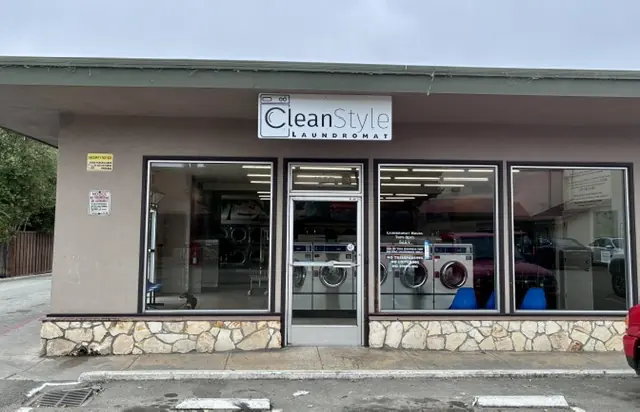 CleanStyle Laundromat front entrance and washing machines
